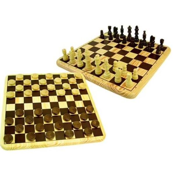 Plateau jeu 2 en 1 en bois échecs et dames